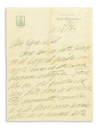 CARUSO, ENRICO. Autograph Letter Signed, Carusetto, to Sybil Seligman, in Italian,